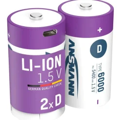 Ansmann 1314-0005 Li-Ion Akkus Mono D Typ 6000 (min. 5400 mAh) 2er Karton