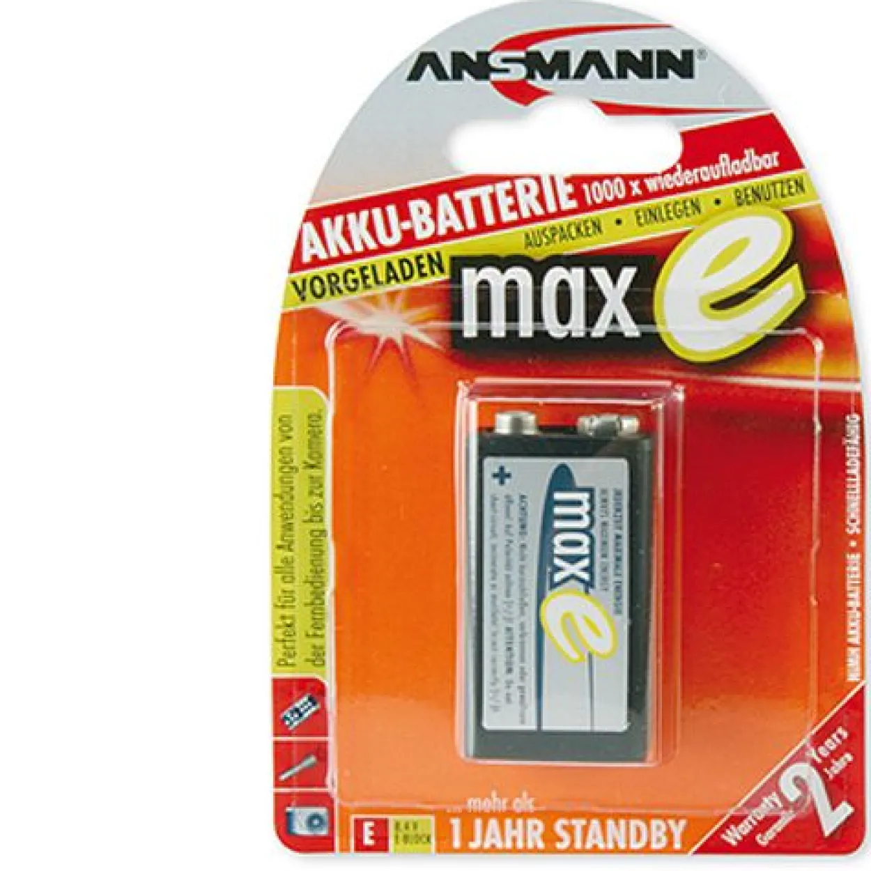 ANSMANN maxE 6F22 Nickel-Metall-Hydrid E Block Akku 200 mAh 1er Pack