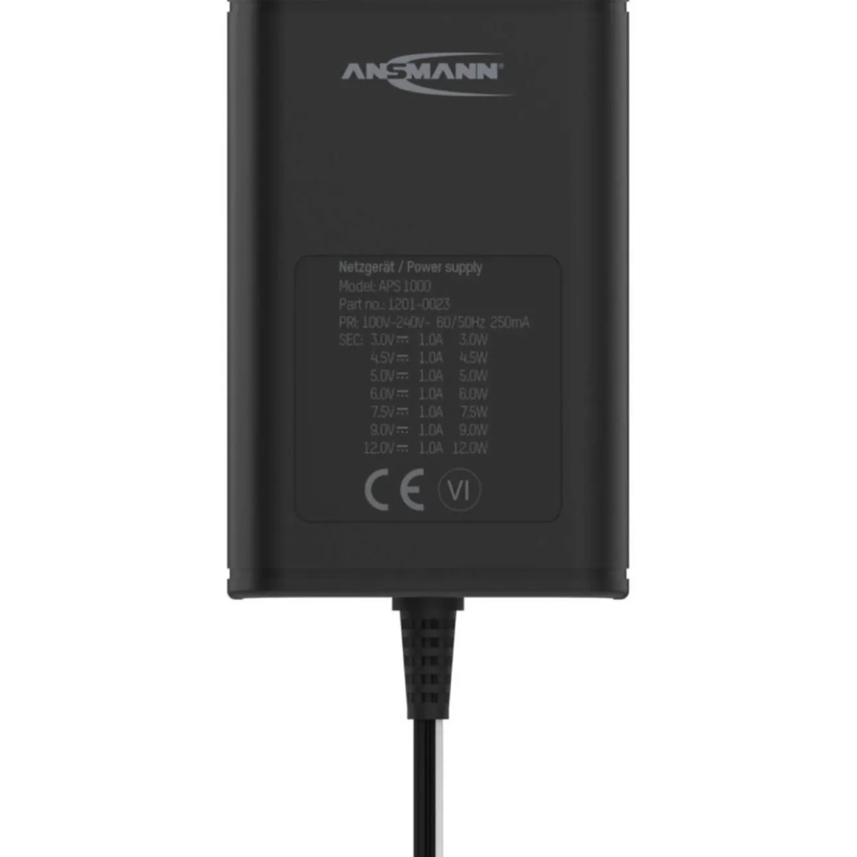 ANSMANN Netzteil uni 3-12V/1A -12W APS1000 inkl. 7 versch. Steckertypen