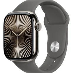 Apple Watch Series 10 GPS + Cellular 42mm Natural Titanium Case with Stone Grey Sport Band - S/M