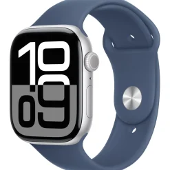 Apple Watch Series 10 GPS 46mm Silver Aluminium Case with Denim Sport Band - S/M