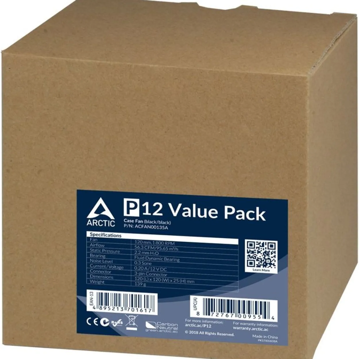Arctic P12 5er-Pack 120x120x25mm 1800 U/min 22.5 dB(A) schwarz