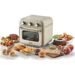 Ariete Heißluftfritteuse und Mini-Ofen 3in1 Vintage Beige (weiß/beige, 1.350 Watt, Garraum 16 Liter, mit Sichtfenster)