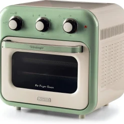 Ariete Heißluftfritteuse und Mini-Ofen 3in1 Vintage Green (weiß/hellgrün, 1.350 Watt, Garraum 16 Liter, mit Sichtfenster)