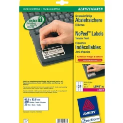 AVERY Zweckform 480 abziehsichere Folienetiketten L6146-20 weiß 63,5 x 33,9 mm