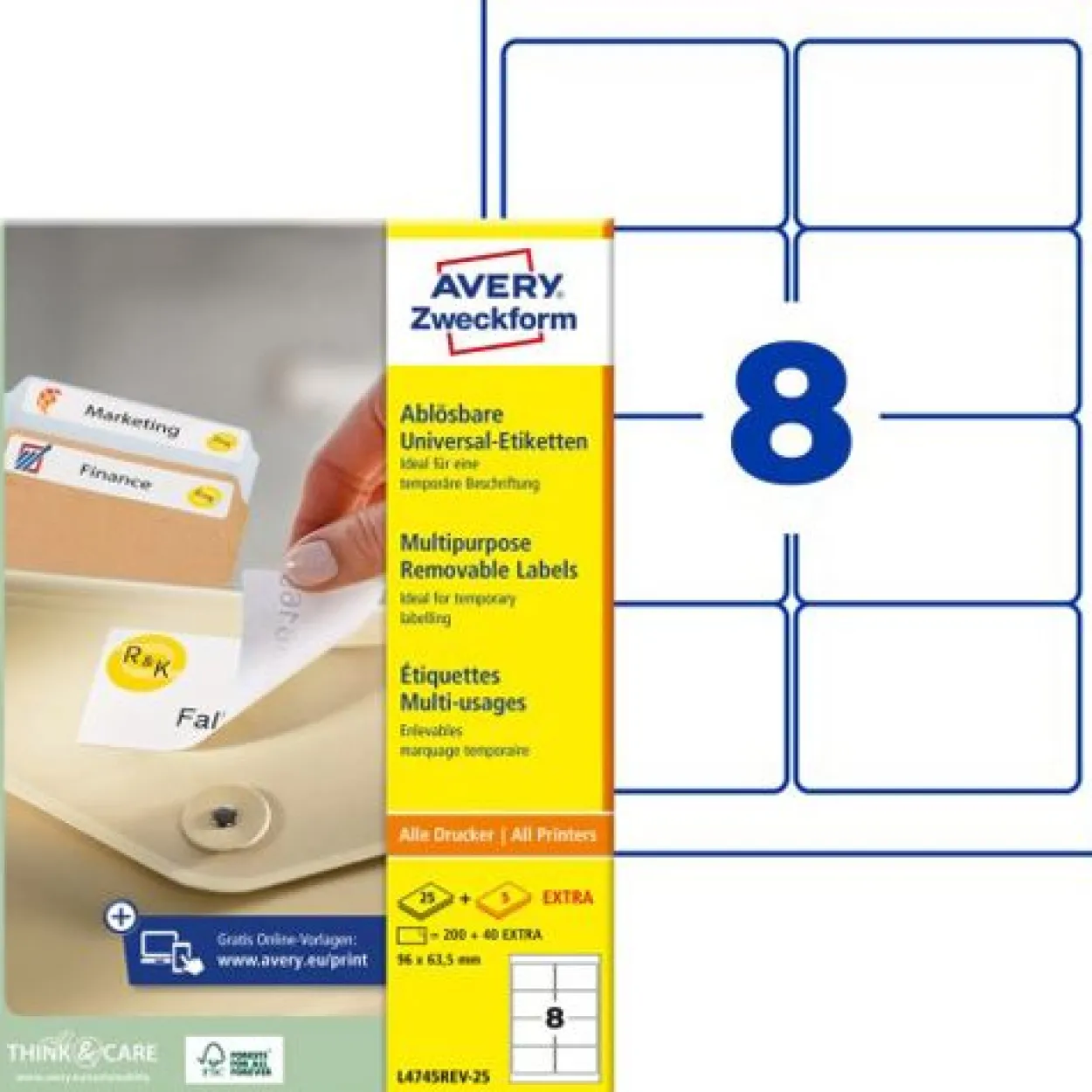AVERY Zweckform 240 Etiketten L4745REV-25 weiß 96,0 x 63,5 mm