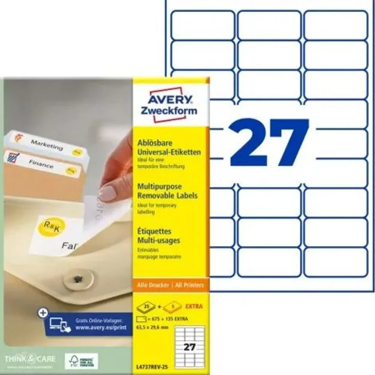 AVERY Zweckform 810 Etiketten L4737REV-25 weiß 63,5 x 29,6 mm