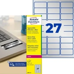 AVERY Zweckform 216 Typenschildetiketten L6011-8 silber 63,5 x 29,6 mm