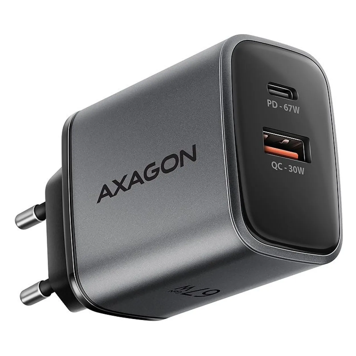 AXAGON ACU-PQ67 GaN Ladegerät, USB-C Power Delivery 3.0, USB-A Quick Carge 4 - grau