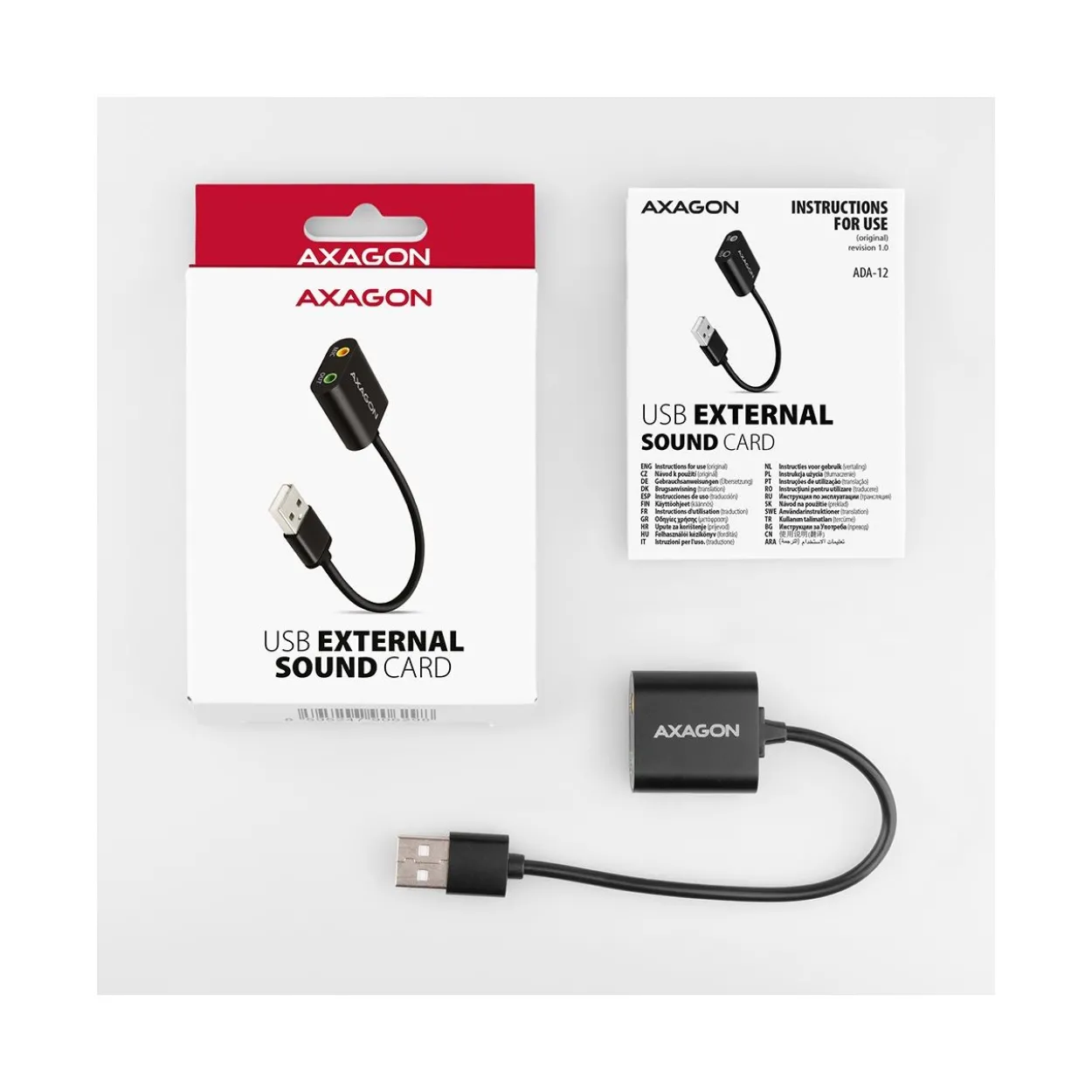 AXAGON ADA-12 USB 2.0, Stereo Audio Mini-Adapter, 15 cm Kabellänge