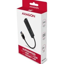 AXAGON HMA-GL3A Multiport-Hub, USB 3.0 Typ A, Gbit-LAN, 3x USB-A, microSD