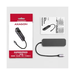 AXAGON HMC-6GL USB-Hub, 3x USB-3.0, 1x RJ-45, 1x HDMI