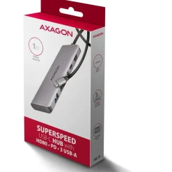 AXAGON HMC-5H USB-C 3.2 Gen 1 hub, 3x USB-A, 4K HDMI, PD 100W - Silber