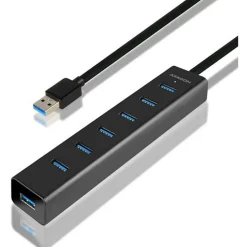 AXAGON HUE-SA7BP USB-A-Hub, 7x USB 3.0, 1x Micro-USB - 400 mm Kabel, Netzteil