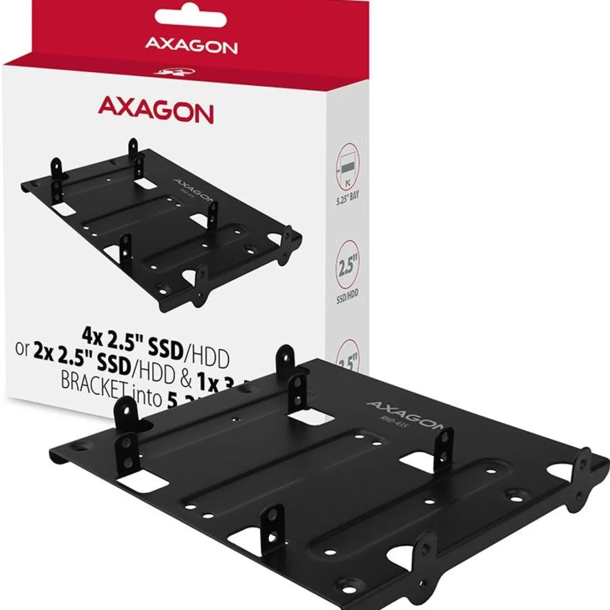 Axagon RHD-225 Halterahmen für 4x 2,5"/2x 2,5" + 1x 3,5" im 5,25" Slot - schwarz