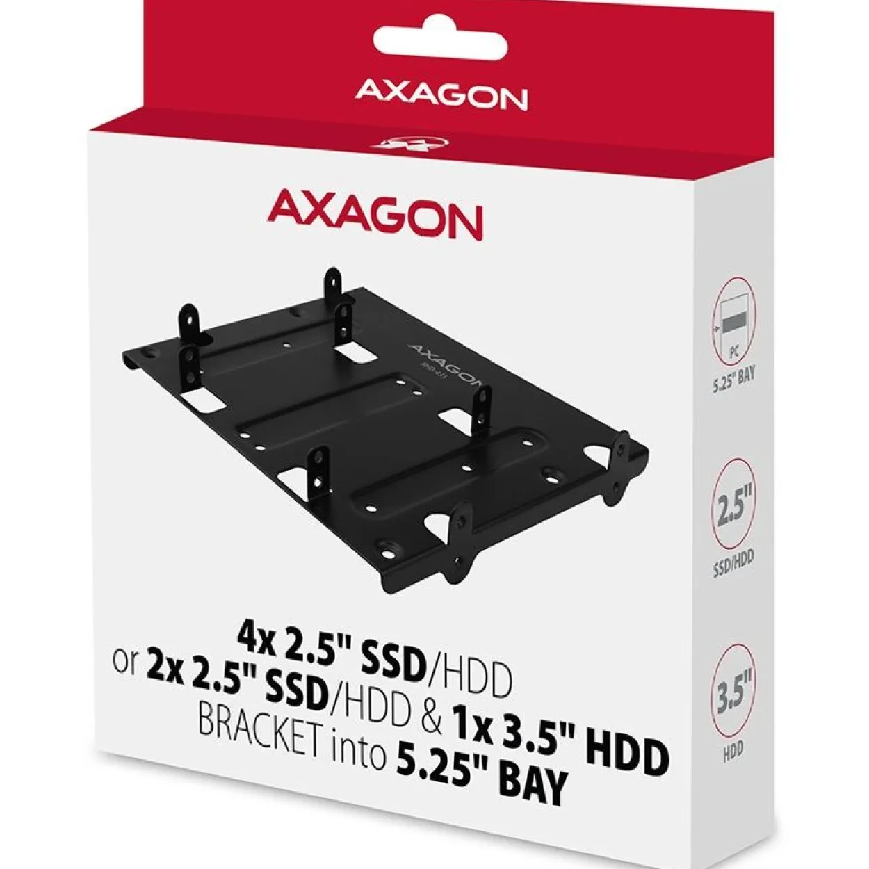 Axagon RHD-225 Halterahmen für 4x 2,5"/2x 2,5" + 1x 3,5" im 5,25" Slot - schwarz
