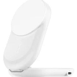 Belkin ULTRACHARGE 25 WATT QI2 MAGNETIC 2-IN-1 LADESTATION KLAPPBAR RUND WEISS