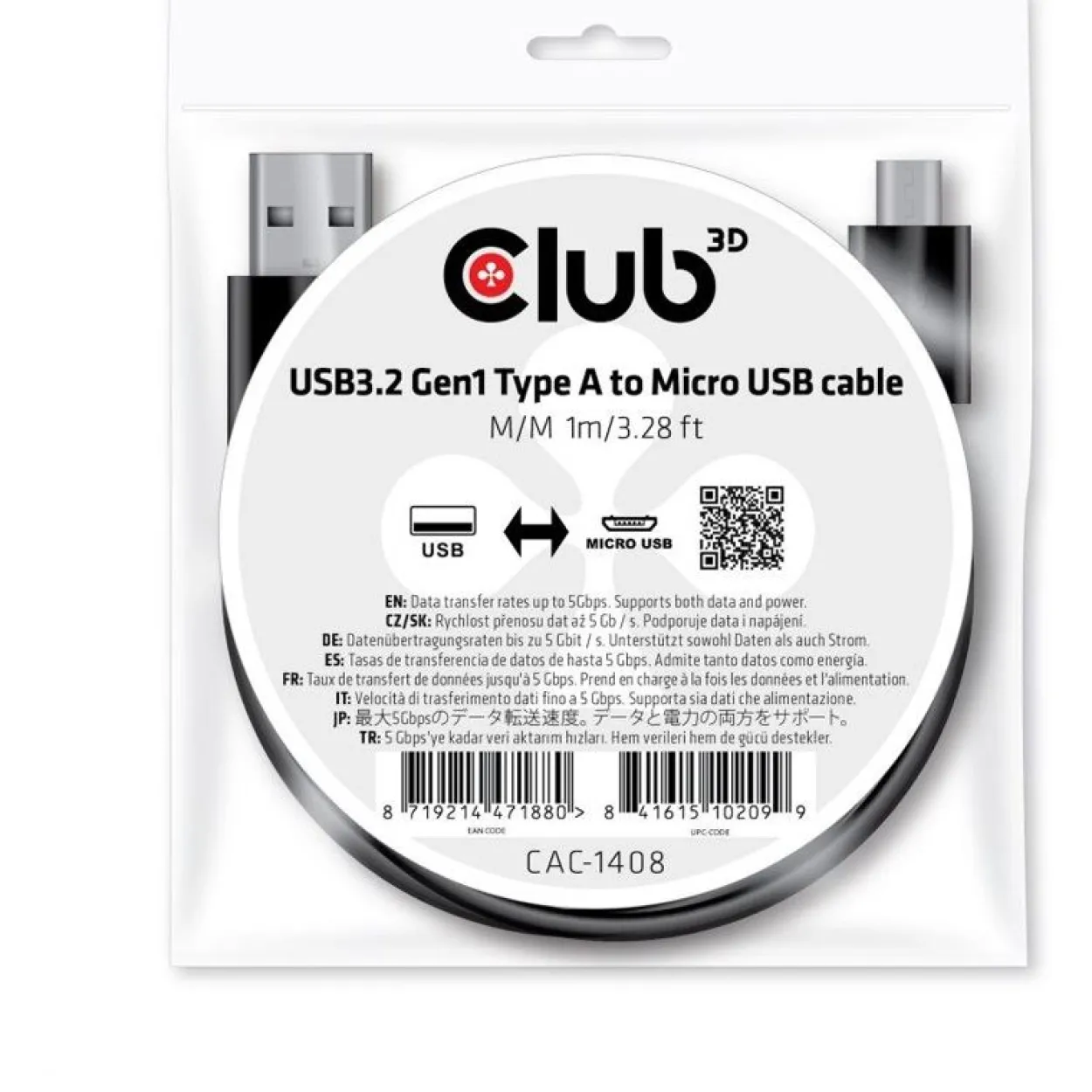 Club 3D Kabel USB 3.2 Typ A > Micro USB 1m St/St