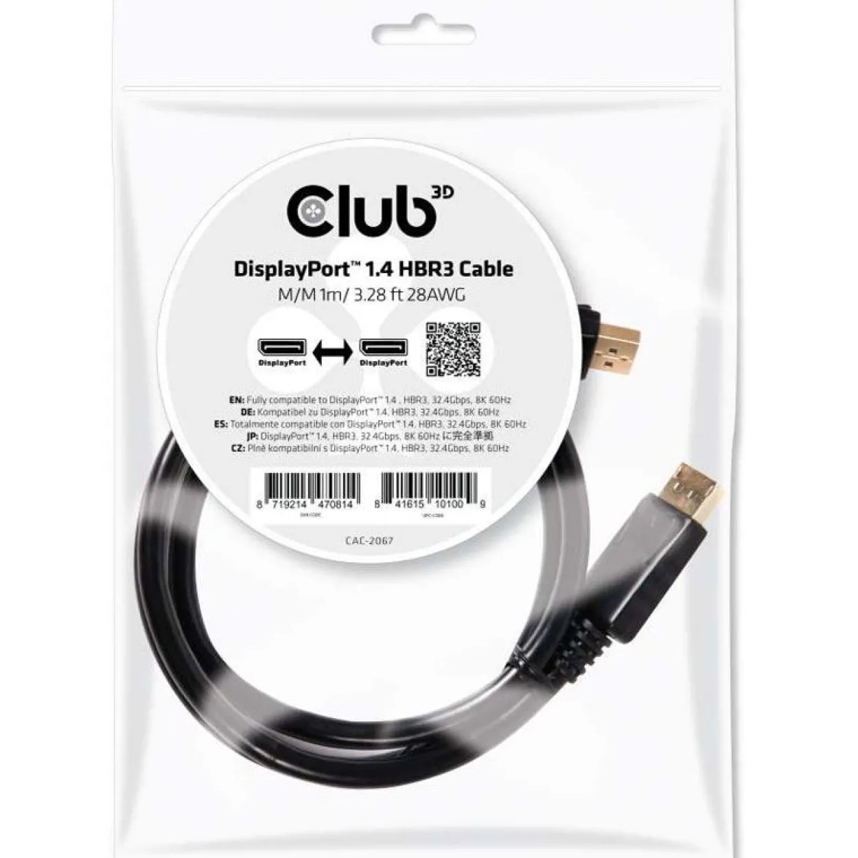 Club 3D Kabel Video DisplayPort 1.4 HBR3 ST/ST 1,0m 28AWG