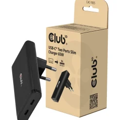 Club3D Ladegerät 2xUSB Typ C Slim PD3.1 65W, GaN retail