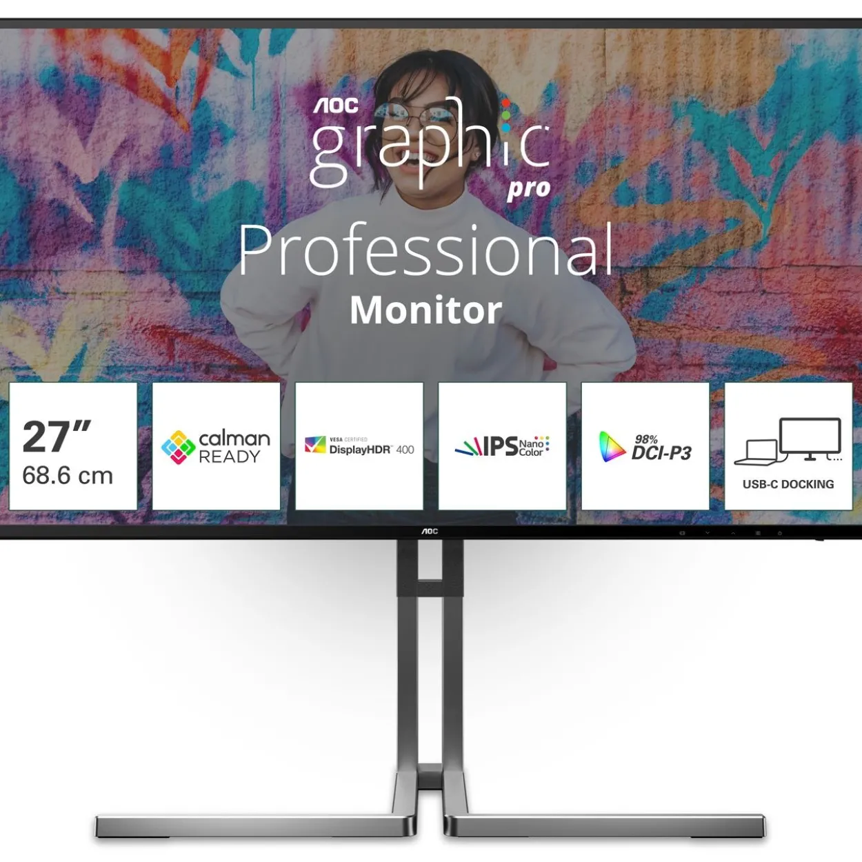 27" (68,58cm) AOC U27U3CV schwarz/silber 3840x2160 1x DisplayPort-Out 1.2 / 1xDisplayPort 1.4 / 2xHDMI 2.0