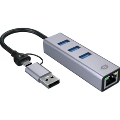 Conceptronic Adapter USB-C/-A3.0->GbE+3x-A3.0 5Gbs gr