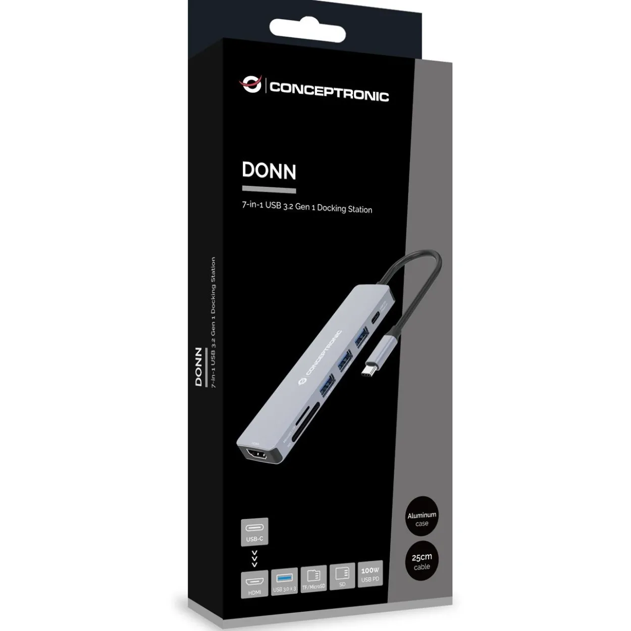 CONCEPTRONIC Dock USB-C->HDMI,USB3.0,100WPD 7-in-1 0.25m