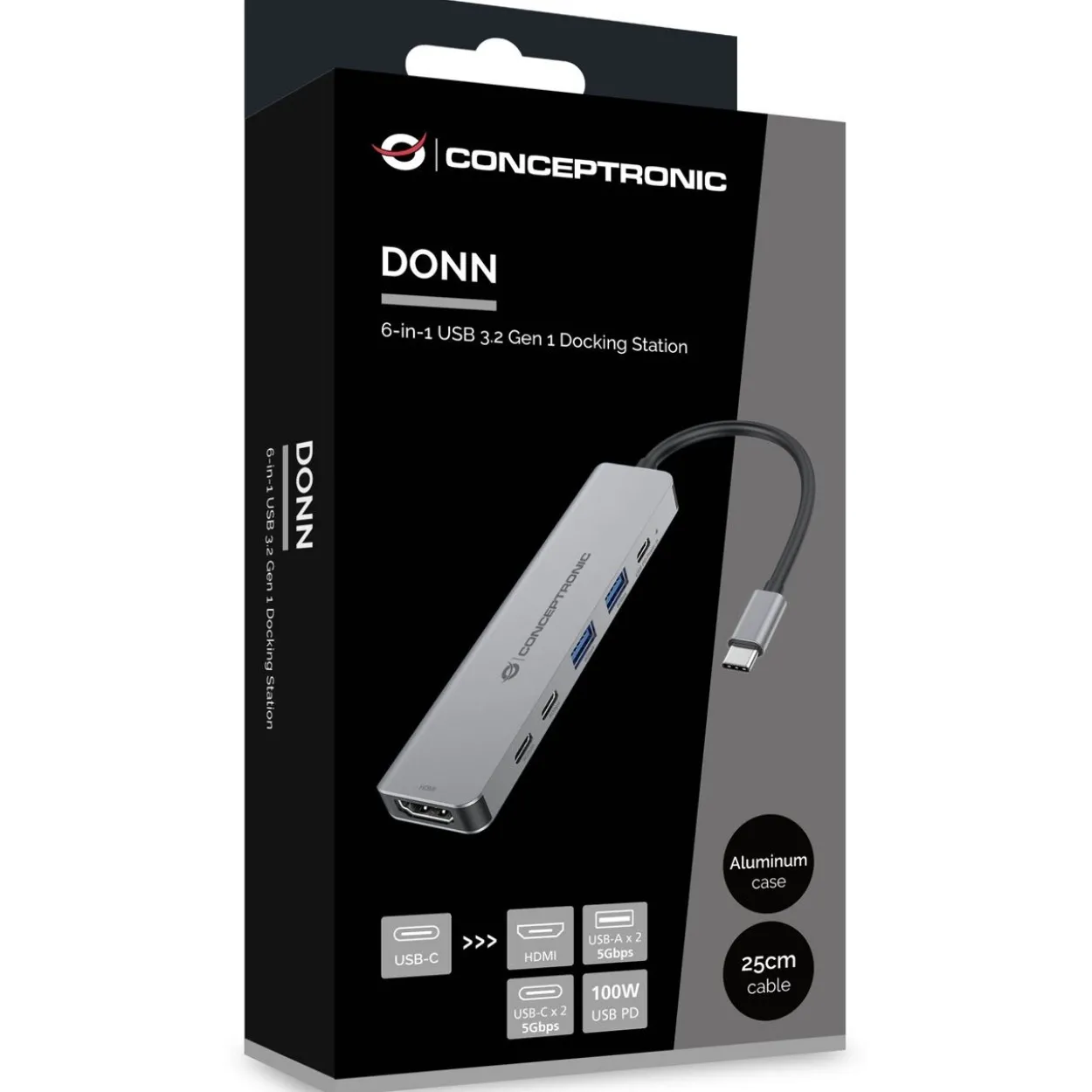Conceptronic 6-1 Dock USB-C->HDMI,2xUSB-A,3xUSB-C,+ 25cm gr