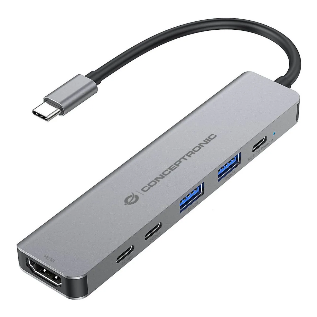 Conceptronic 6-1 Dock USB-C->HDMI,2xUSB-A,3xUSB-C,+ 25cm gr
