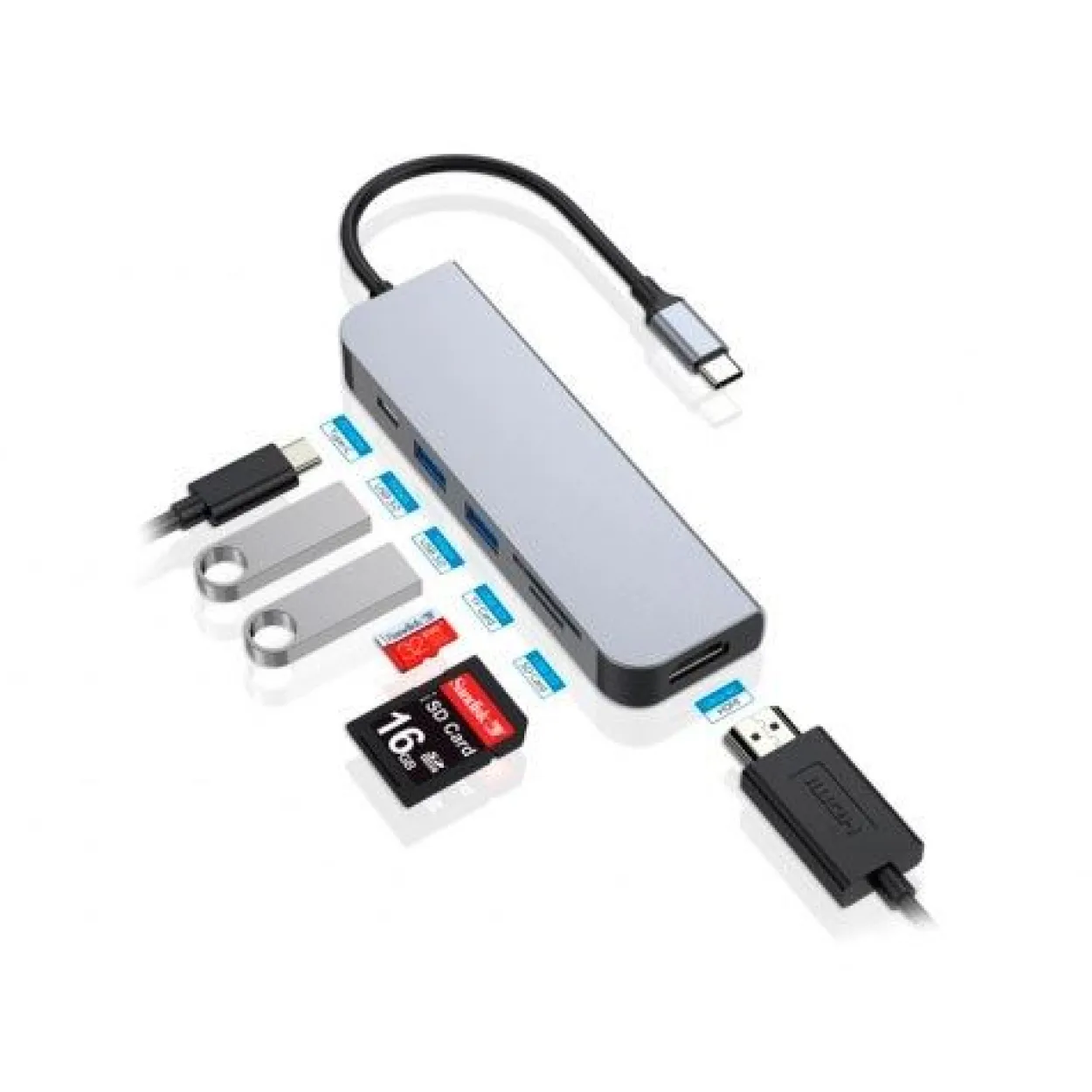 Conceptronic 6in1 USB3.1/C->2xUSB 3.0,HDMI,SD/TF Kartenleser