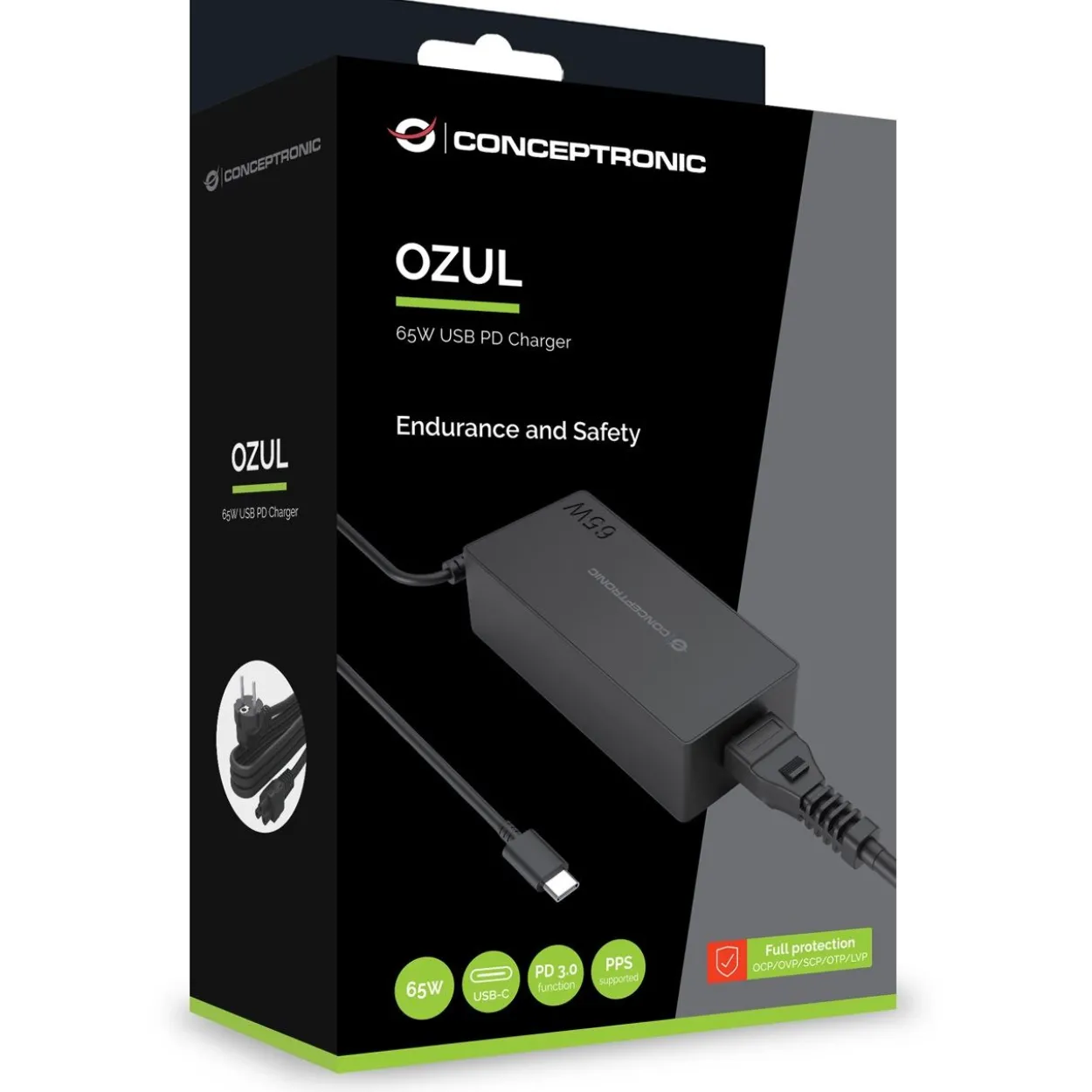 Conceptronic Ladegerät 1Port GaN USB-C 65WPD3.0/PPS sw