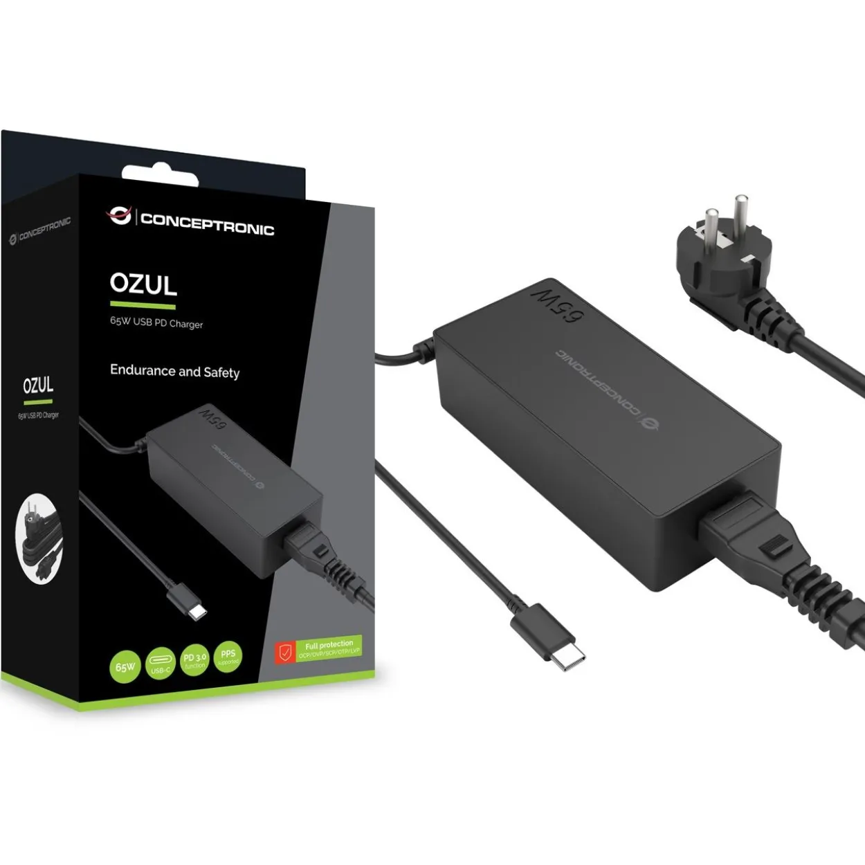 Conceptronic Ladegerät 1Port GaN USB-C 65WPD3.0/PPS sw