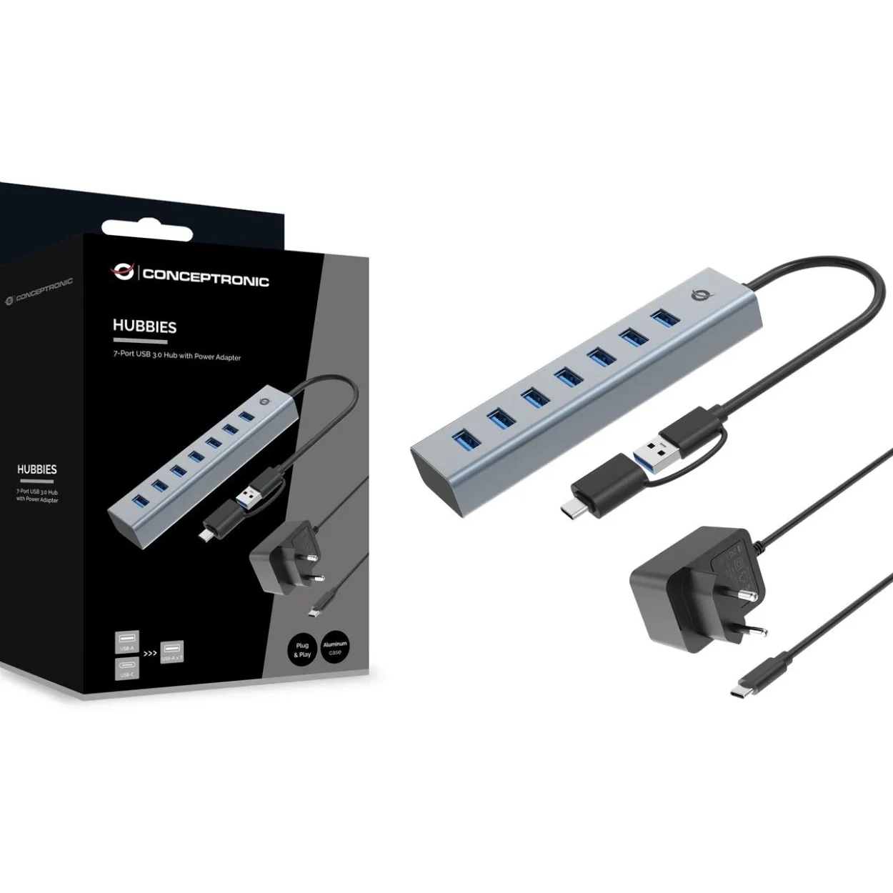 Conceptronic USB-Hub 7-Port 3.0 ->7x3.0 +TypC 5Gbps m.Nz gr
