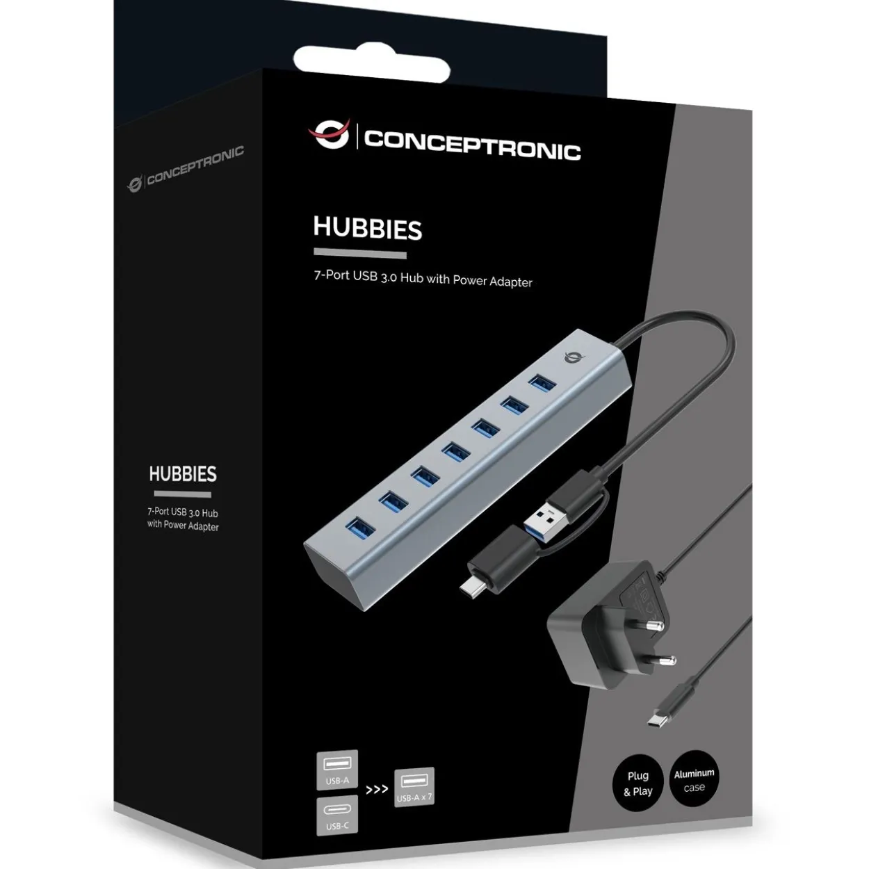 Conceptronic USB-Hub 7-Port 3.0 ->7x3.0 +TypC 5Gbps m.Nz gr