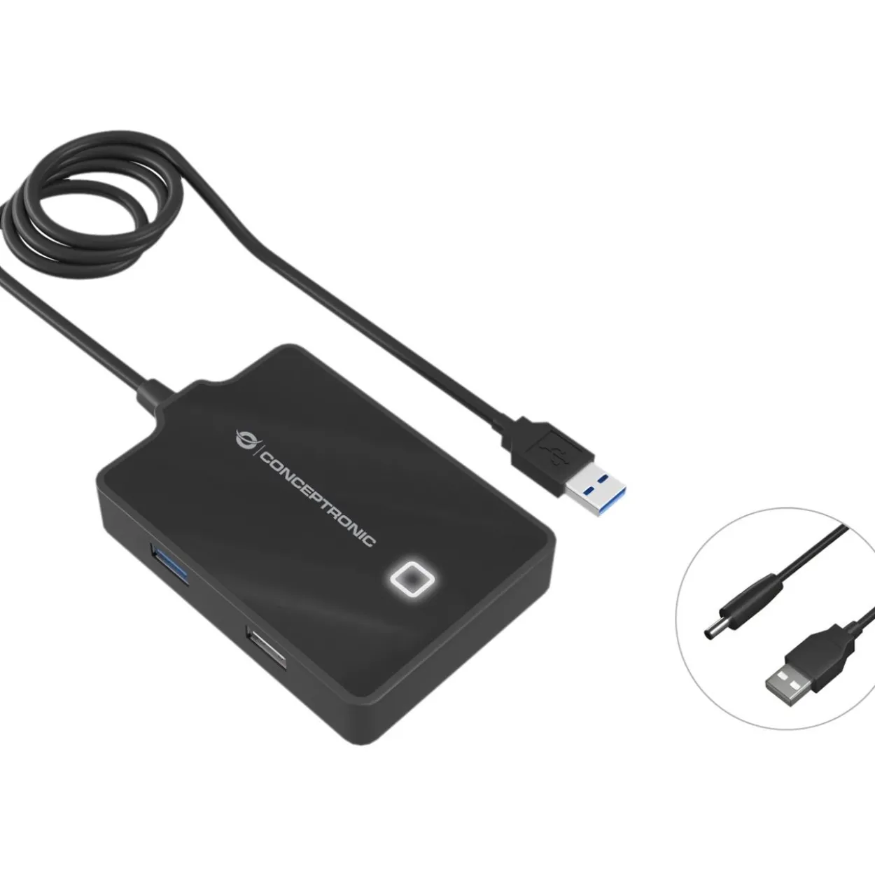 Conceptronic USB-Hub 4-Port 3.0 ->1x3.0 3x2.0 o.Netzteil sw