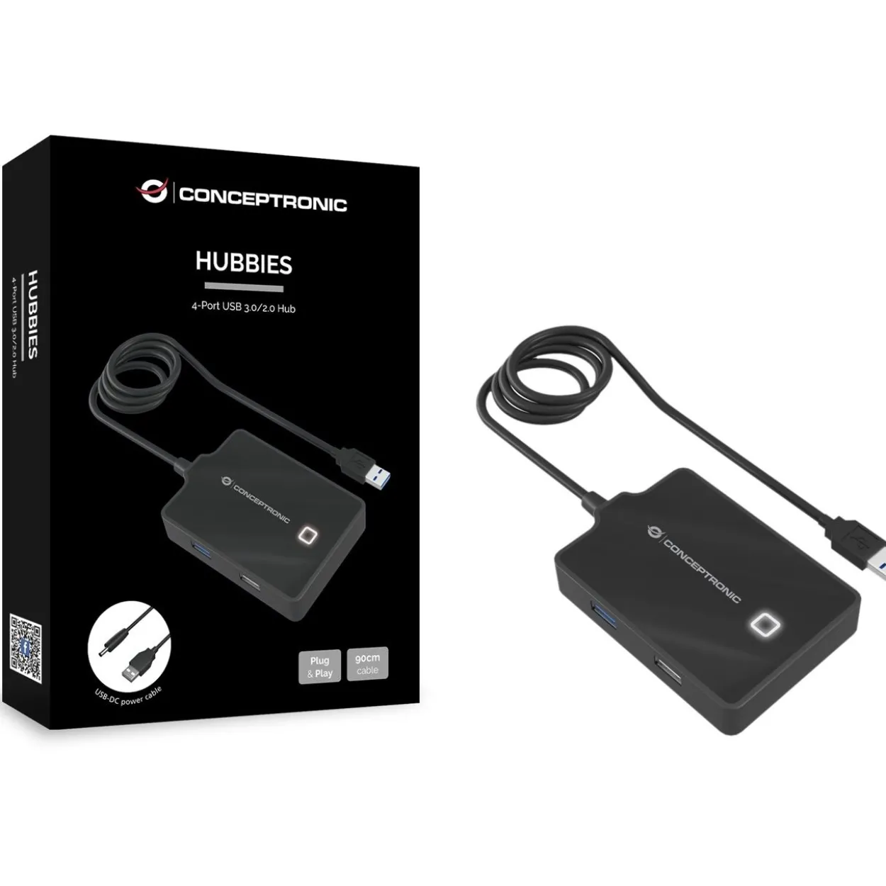 Conceptronic USB-Hub 4-Port 3.0 ->1x3.0 3x2.0 o.Netzteil sw