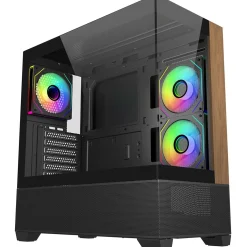 Cooler Master Elite 690 Wood (schwarz/holz, Tempered Glass x 2)