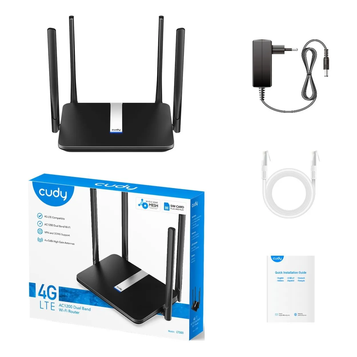 Cudy LT500 WLAN-Router Schnelles Ethernet Dual-Band (2,4 GHz/5 GHz) 4G Schwarz