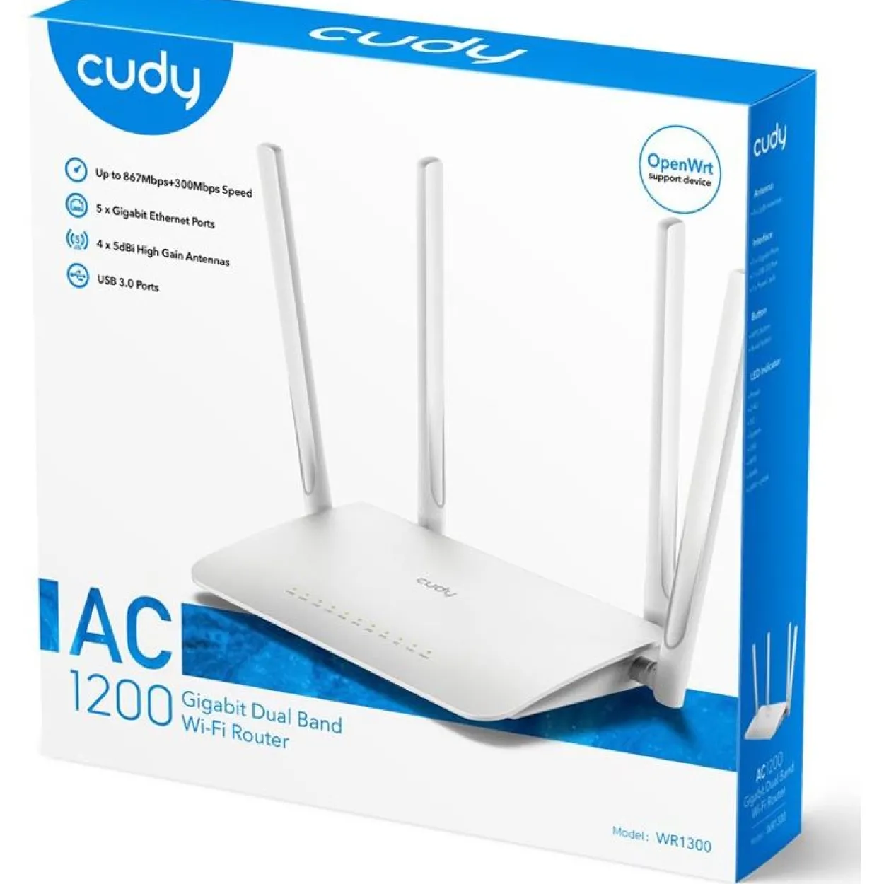 Cudy WR1300 WLAN-Router Gigabit Ethernet Dual-Band (2,4 GHz/5 GHz) Weiß
