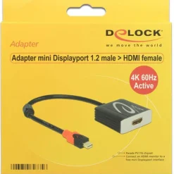 Delock Displayport 1.2 Adapter aktiv Mini Displayport Stecker auf HDMI-Buchse Schwarz 3D-Formate / 4K / Ferritkern
