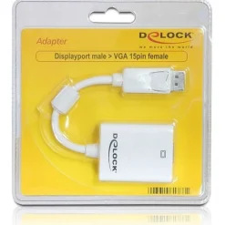 Delock Displayport 1.2 Adapter Displayport Stecker auf VGA 15pol Buchse Weiß Ferritkern