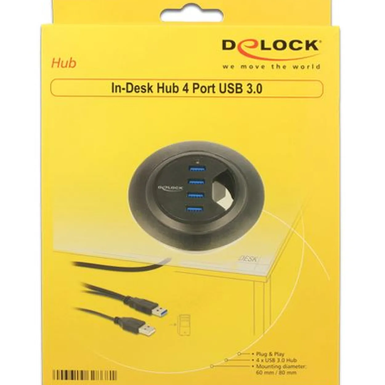Delock HUB USB 3.0 Tisch-Hub 60 mm 4 x USB 3.0 Ports Delock