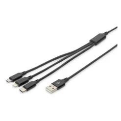 DIGITUS 3-in-1 Ladekabel USB A Lightning + Micro USB + USB-C