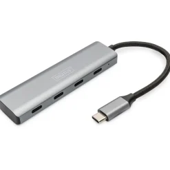 Digitus USB-C-Hub 4-Port 3.1->4xC3.1 integr. Kabel silber