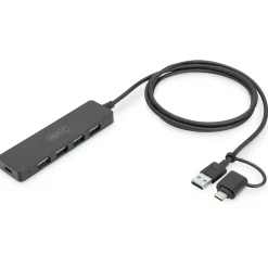Digitus USB 3.0 Hub 4-Port Slimline with USB-C Adapter 5Gbps 1,2m cable