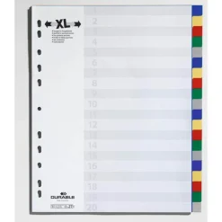 DURABLE Ordnerregister Vollformat, Überbreite blanko blau, gelb, rot, grün, grau 20-teilig, 1 Satz