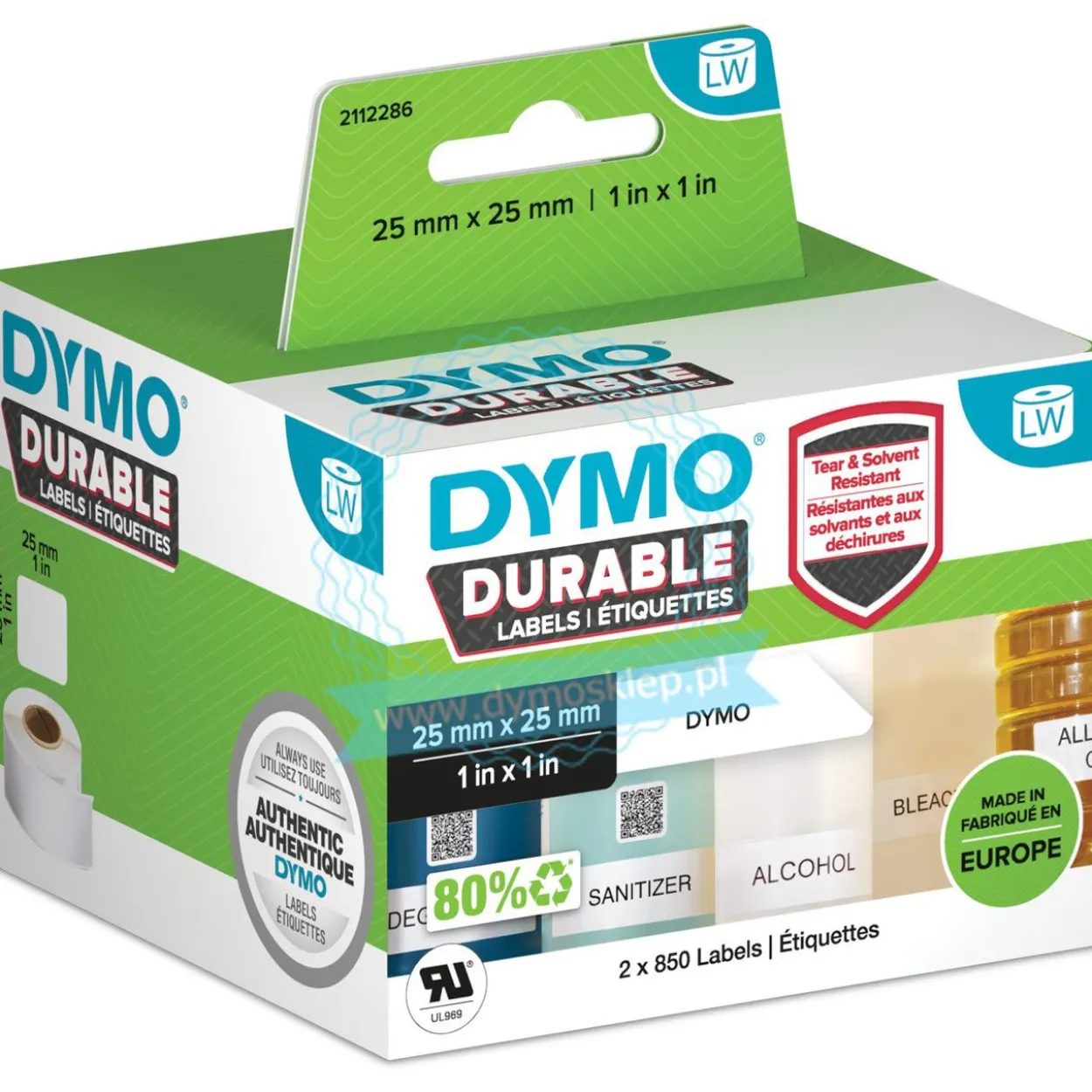Dymo Etiketten Kunststoff weiss 2 Rollen ß 850 Etiketten, 25x25mm