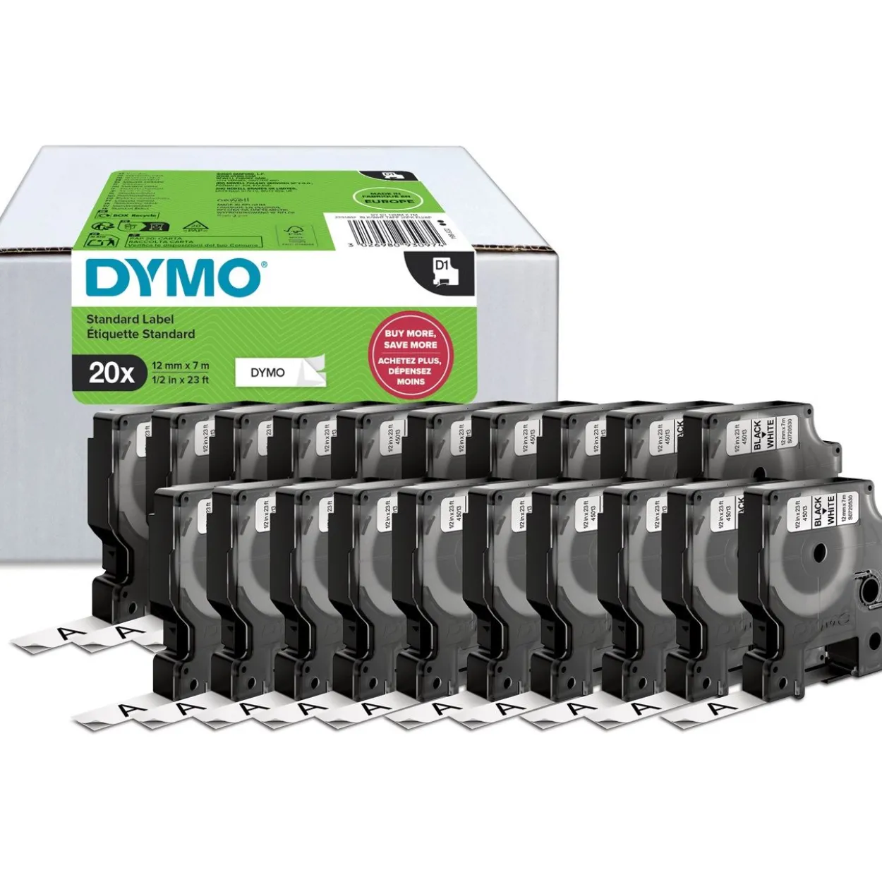 DYMO Schriftbänder D1 45013 2231632, 12 mm, schwarz auf weiß, 20 St.