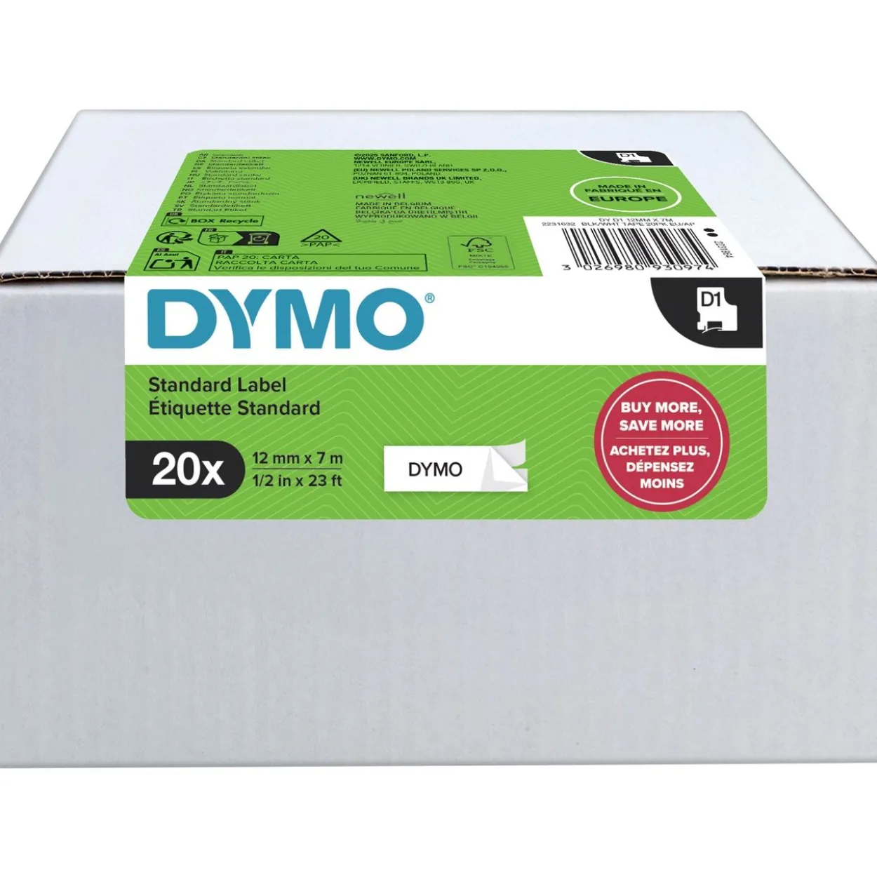 DYMO Schriftbänder D1 45013 2231632, 12 mm, schwarz auf weiß, 20 St.