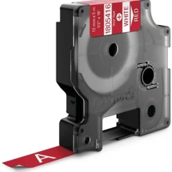 Dymo Vinylband 1805416 für Rhino Etikettendrucker, 12 mm x 5,5 m, weiß auf rot
